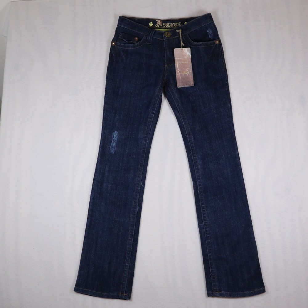 A Jeans Low Rise Flare Jeans Women's 5 Dark Wash Y2K Grunge Skater Alt Emo Punk - Picture 2 of 8